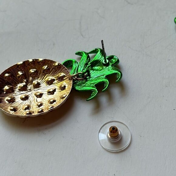 Large Pineapple Rainbow Rhinestone dangle fashion statement earrings - Picture 4 of 6